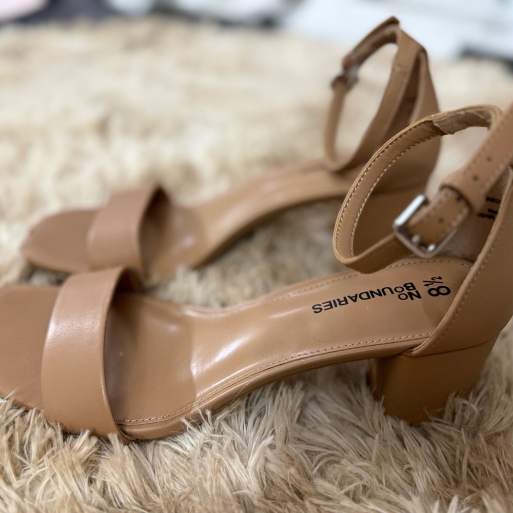 No Boundaries Camel Block Heel Sandals